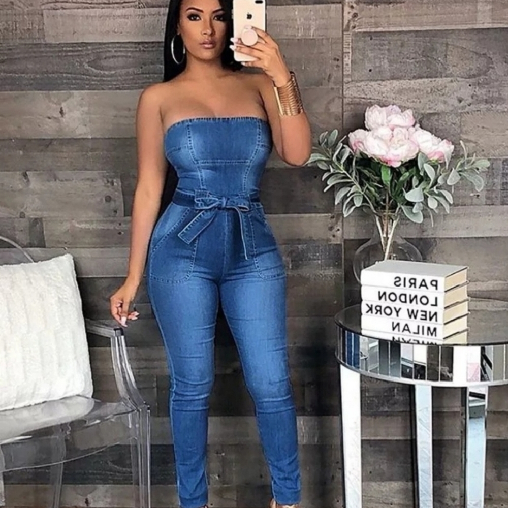 Women Jean Jumpsuit Size L Brand New - Picture 2 of 4